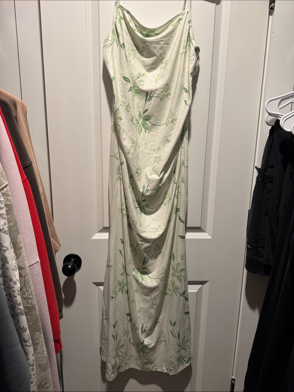 Green Leaf Print Slip Dress - Elegant Women’s Dress